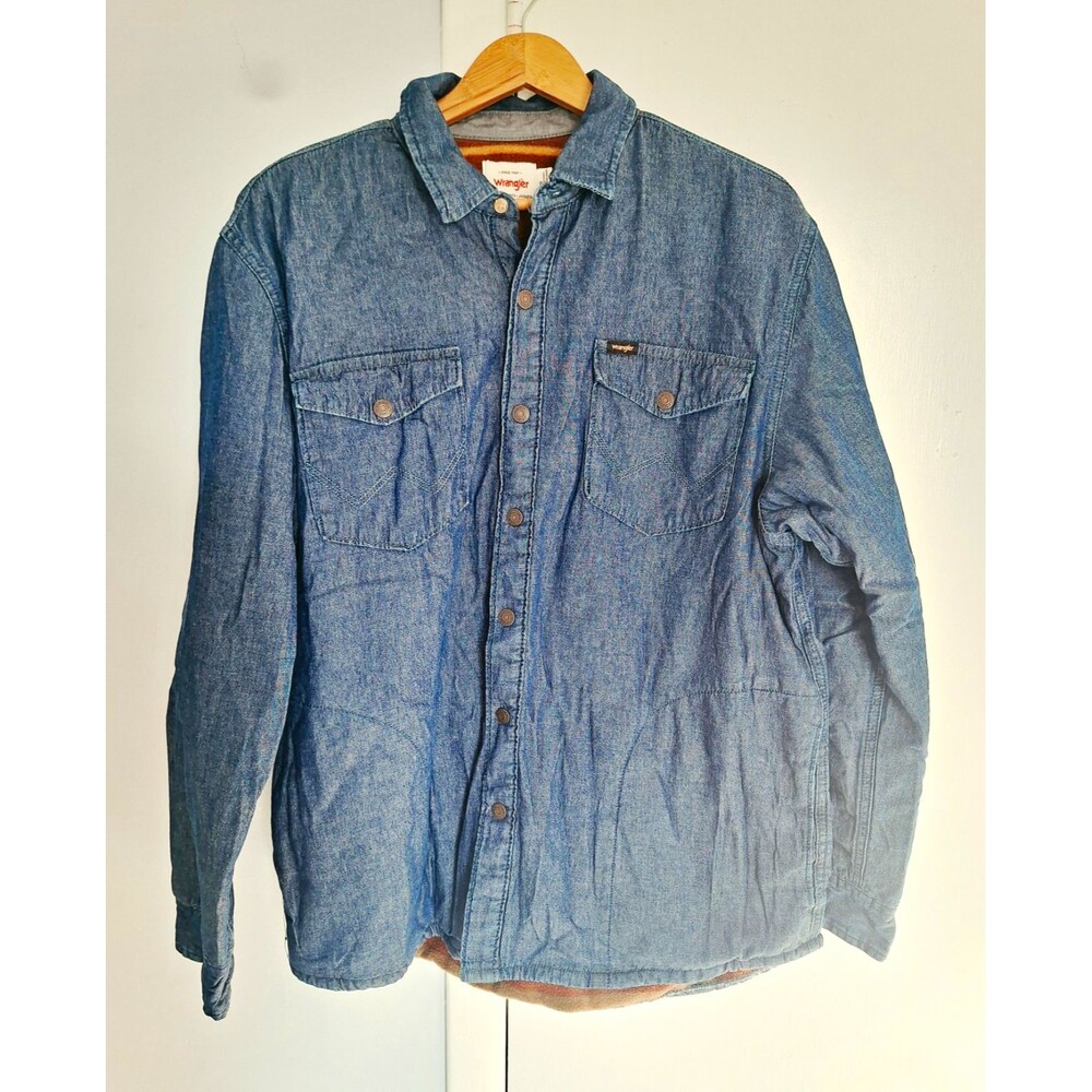 Wrangler Men's Blue Denim Lined Long Sleeve Button-Up Shirt Point Collar L